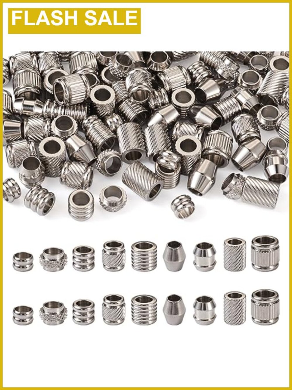 90pcs Stainless Steel Column Beads Tube Large Hole European Spacer Beads for